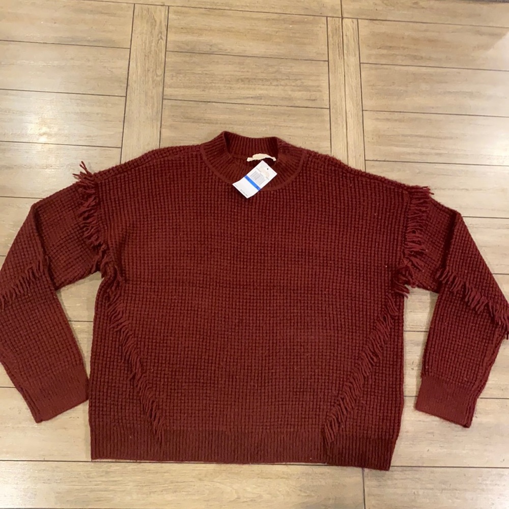 NWT Michael Kors fuzzy sweater with fringe sleeves. Size XL